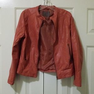 Orange/Brown Faux Leather Jacket